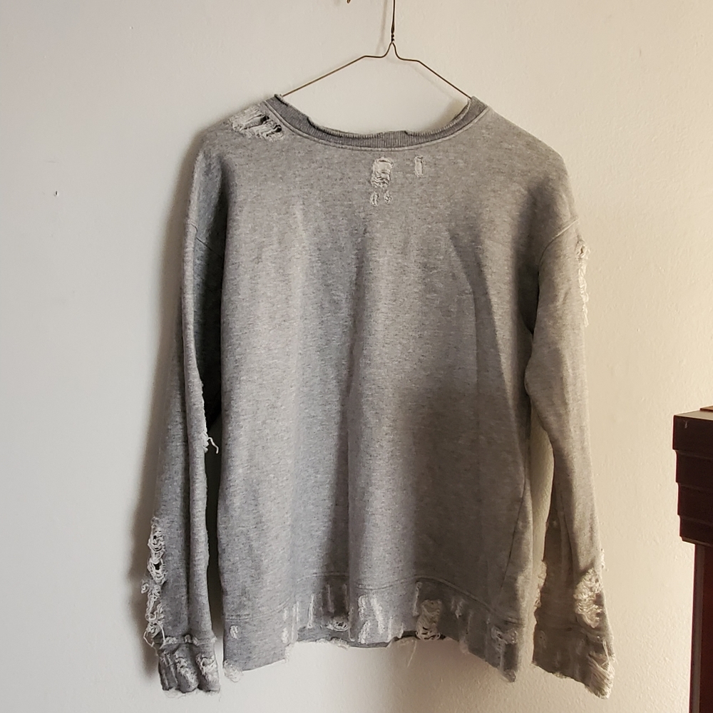 MOTHER Grey Distressed Sweatshirt - Picture 2 of 16